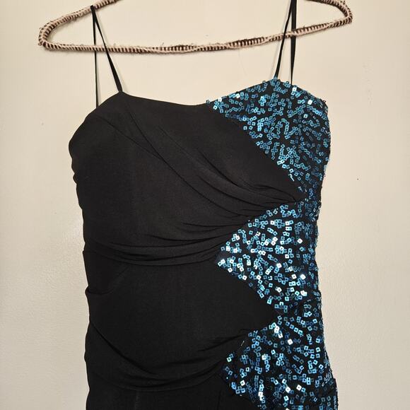 Vtg Y2K 90s Deb Strapless Mini Dress Size L Blue Sequin Bodycon Party HOCO Club - Picture 2 of 11